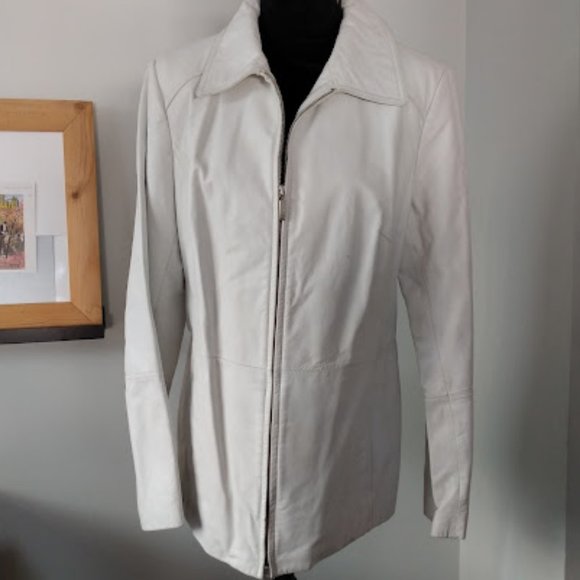 Womens White Leather Danier jacket Size large - Picture 1 of 9